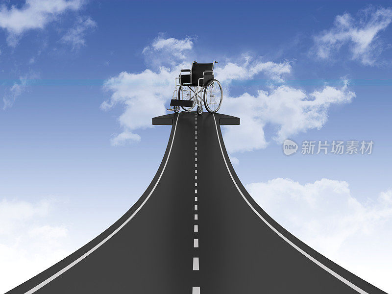 道路箭头与轮椅上的天空- 3D渲染